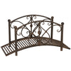 3.3FT Classic Garden Bridge, Metal Arc Footbridge with Safety Railings, Decorative Pond Bridge for Backyard Creek Stream, Rust Brown