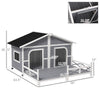 59"x64"x39" Wood Large Dog Kennel Cabin Style Elevated Pet Shelter w/ Porch Deck Grey