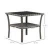 Outdoor Wicker Coffee Table, Rattan Patio Furniture with 2-Tier Storage Shelf , Aluminum Frame Square, Side Table w/ Tempered Glass Top, Gray