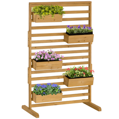 Outdoor Plant Stand with 5 Hanging Flower Boxes for Climbing Plants, Freestanding Wooden Lattice for Patio, Porch