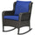 Outdoor Wicker Rocking Chair Rattan Rocker w/ Cushion, Steel Frame, High Weight Capacity for Patio, Garden, Dark Blue