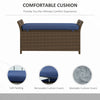 Outdoor Patio Wicker Storage Bench, 2-In-1 Rattan Patio Furniture, 27 Gal Storage Box w/ Cushion, Dark Blue