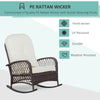 Outdoor Wicker Rocking Chair with Widen Seat, Thickened Cushion, Rattan Rocker with Steel Frame, High Weight Capacity for Patio, Cream White