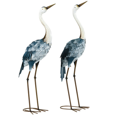 Set of 2 Garden Sculptures Crane Garden Statues for Lawn Patio Backyard Decoration, 28.5