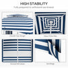 5.8' x 5.8' Cabana Umbrella for Travel, Vented Windows, Ruffles, Carry Bag, Outdoor Umbrella, Blue White Strip