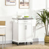 Kitchen Cart on Wheels, Rolling Kitchen Cart with Stainless Steel Countertop, Drawer, Towel Rack & Spice Rack, White