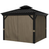 10' x 10' Hardtop Gazebo, Pavilion Gazebo with Curtains, Nettings, Aluminum Frame, Hooks, for Garden, Patio, Dark Brown