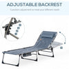 Folding Chaise Lounge Chair, Padded Reclining Chair with 5-position Backrest, Pillow and Pocket for Deck, Beach, Lawn and Sunbathing, Grey