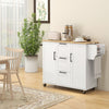 Kitchen Island with Drop Leaf, Rolling Kitchen Cart on Wheels with 3 Drawers, 2 Cabinets, Natural Wood Top, Spice Rack and Towel Rack, White
