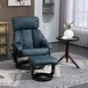 Swivel Recliner with Ottoman, Faux Leather Reclining Chair with Massage, Footstool Remote and Side Pocket, Blue