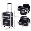 Professional Rolling Full Makeup Travel Train Case, Large Storage Cosmetic Trolley with Folding Trays, Drawer and Locks, Black