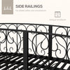 7' Metal Arch Garden Bridge Arc Footbridge with Side Railings Decorative Scrollwork, Black