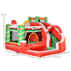 4-in-1 Kids Inflatable Bounce House Christmas Jumping Castle with Pattern, Includes Trampoline, Pool, Slide, Climbing Wall and Air Blower