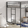 Junior Twin Loft Metal Bunk Bed Frame with Cinnamon Wood Shelf, Full-Length Guardrails, Anti-Noise Design, Easy Assembly, Black
