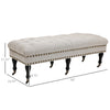 Mobile Upholstered Bench Rolling Button-Tufted Fabric Accent Ottoman with Nailhead Trim & Wheels, Beige