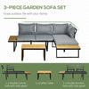 3 Pieces Patio Furniture Set, Outdoor Garden Sofa Conversation Set w/ Padded Cushions, Wood Grain Plastic Top Table and Side Panel, Dark Gray