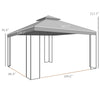 10' x 12' Patio Gazebo with Corner Frame Shelves, Double Roof Outdoor Gazebo Canopy Shelter with Netting, Brown