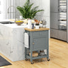 Kitchen Island on Wheels, Rolling Kitchen Cart with Rubberwood Top, Drawer, Wine Rack and Cabinet, Gray