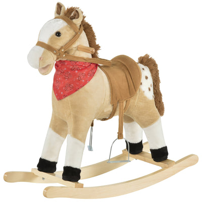 Kids Plush Ride-On Rocking Horse with Realistic Sound, Toy Cowboy Rocker, Kid Ride On Horse Toy for Kids 3-6 Years Old, Beige