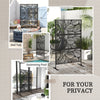 6.5' Decorative Outdoor Divider, Metal Privacy Screen with Stand, Leaf Motif, Black