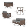 6-Piece Rattan Patio Furniture Set with 3-Seater Sofa, Swivel Rocking Chairs, Footstools, 2 Tier Table, Mixed Brown