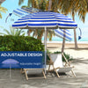 5.7' Beach Umbrella for Travel with Tilt, Adjustable Height, 2 Cup Holders, Hook, Vent, Ruffles, Blue White Stripe