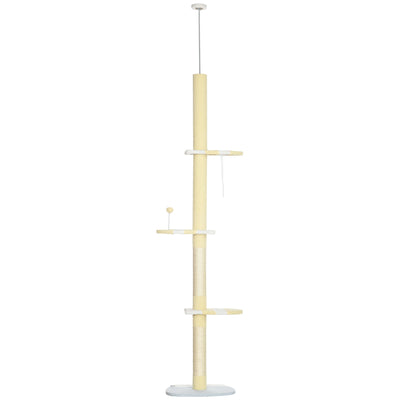 Modern Cat Tree Height Adjustable 87 -103 Inch with 4-Tier Platforms, Toy Ball, Cat Climber for Indoor Cats