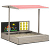 Kids Wooden Sandbox with Adjustable Canopy, Bench Seats, Ground Liner, 45x45in Outdoor Sand Box for Backyard, Lawn, Garden, Gray