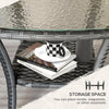 Outdoor Coffee Table with Storage Shelf, Hand-Woven Wicker Side Table with Water-Ripple Glass Top, Mix Gray