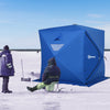 4 Person Ice Fishing Tent, Waterproof Oxford Fabric Portable Pop-up Ice Tent with 2 Doors for Outdoor Fishing, Blue