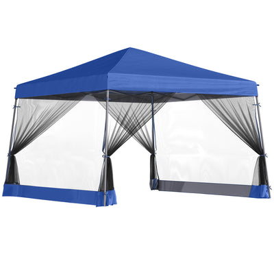 12' x 12' Pop Up Canopy, Foldable Canopy Tent with Carrying Bag, Mesh Sidewalls and Adjustable Height for Outdoor, Garden, Party, Blue