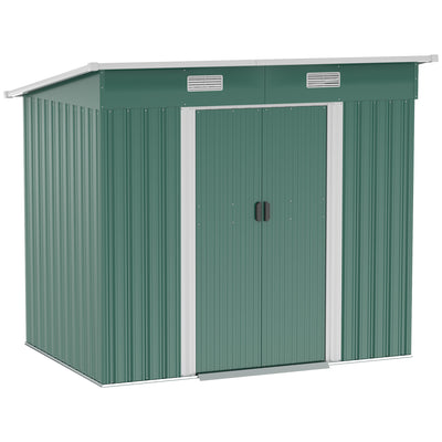 7' x 4' Metal Outdoor Storage Shed Garden Lockable Shed Tool Utility Storage Unit, Dark Green