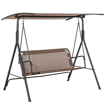 2-Seater Patio Swing Chair, Outdoor Adjustable Canopy Porch Swing with Armrests, Texeline Fabric and Steel Frame, Brown