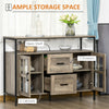 Rustic Kitchen Sideboard, Serving Buffet Cabinet with Adjustable Shelves, Glass Doors & 2 Drawers for Living Room, Gray
