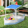 Wooden Sandbox with UV-resistant Canopy, Kids Sandboat for Outdoor Backyard with Bench Seats, Gift for 3-8 Years Old, 82.75" x 43.25", Blue