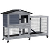 Rabbit House Outdoor, 2-Tier Large Guinea Pig Hutch Indoor w/ Removable Trays, Openable Roof, for 1-2 Rabbits, Gray