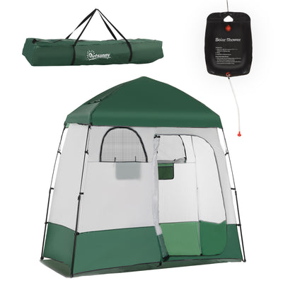 Pop Up Shower Tent w/ Two Rooms, Shower Bag, Floor and Carrying Bag, Portable Privacy Shelter, Instant Changing Room for 2 Person, Green