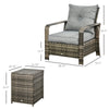 3 Piece PE Rattan Patio Chairs Porch Furniture Set with 2 Chairs Padded Seats & 1 Side Table with Storage  Grey