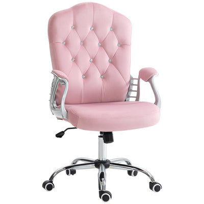 Home Office Chair, Velvet Computer Chair, Button Tufted Desk Chair with Swivel Wheels, Adjustable Height, and Tilt Function, Pink