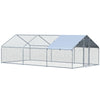 10' x 20' Large Metal Chicken Coop with UV & Water Resistant Cover, 3 Rooms Walk-in Chicken Cage Playpen, Rabbit Hutch, Silver