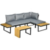 3 Pieces Patio Furniture Set, Outdoor Garden Sofa Conversation Set w/ Padded Cushions, Wood Grain Plastic Top Table and Side Panel, Dark Gray
