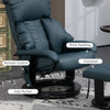 Swivel Recliner with Ottoman, Faux Leather Reclining Chair with Massage, Footstool Remote and Side Pocket, Blue