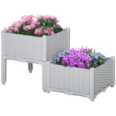 2-Piece Raised Garden Bed with Legs, Self-Watering Planter Box Raised Bed to Grow Flowers, Herbs & Vegetables, Gray