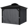 10' x 12' Hardtop Gazebo Permanent Pavilion w/ Double Roof Aluminum Frame Sidewalls for Patio Garden Deck, Dark Gray