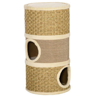 28 Inch Cat Condo, 3 Story Cat Hideaway with Sisal Scratching Pad