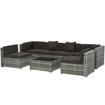 7-Piece Patio Furniture Sets Outdoor Wicker Conversation Sets PE Rattan Sectional sofa set with Cushions & Tempered Glass Desktop, Charcoal