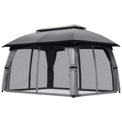 10' x 13' Patio Gazebo, Outdoor Gazebo Canopy Shelter with Netting, Vented Roof for Garden Dark Gray