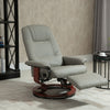 Adjustable Swivel Lounge Chair, Faux Leather Manual Recliner with Footrest, Armrest and Wrapped Wood Base for Living Room, Grey