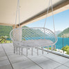Hanging Hammock Chair Cotton Rope Porch Swing with Metal Frame and Cushion, Large Macrame Seat for Patio, Garden, Light Grey