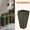 Set of 3 Tall Planters, 28" Outdoor Planter with Drainage Holes, Plastic Flower Pots for Outdoor, Indoor, Bronze